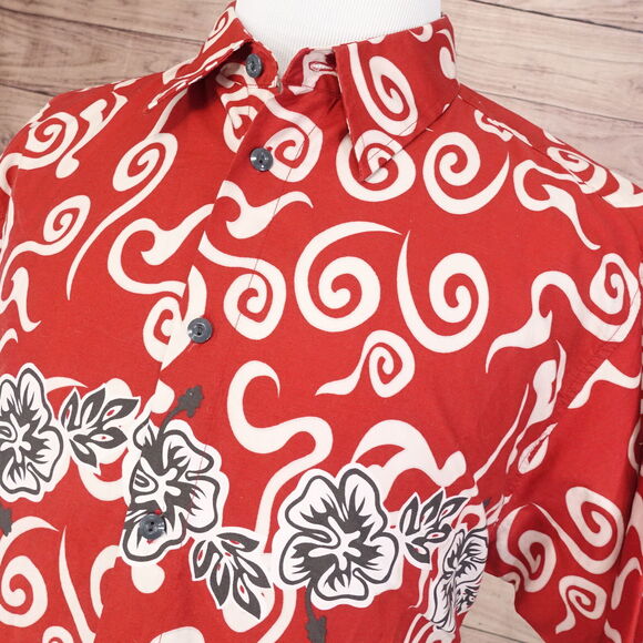 PINEAPPLE CONNECTION RED AZTEC FLORAL HAWAIIAN BUTTON UP SHIRT MENS SIZE XL - Picture 2 of 6